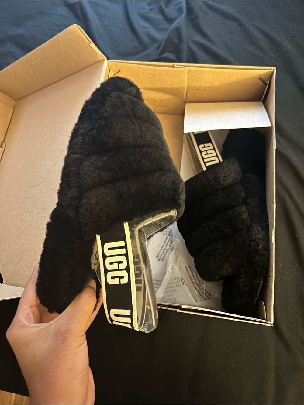 UGG Black Fluff Slide Shearling Slippers - Picture 4 of 4